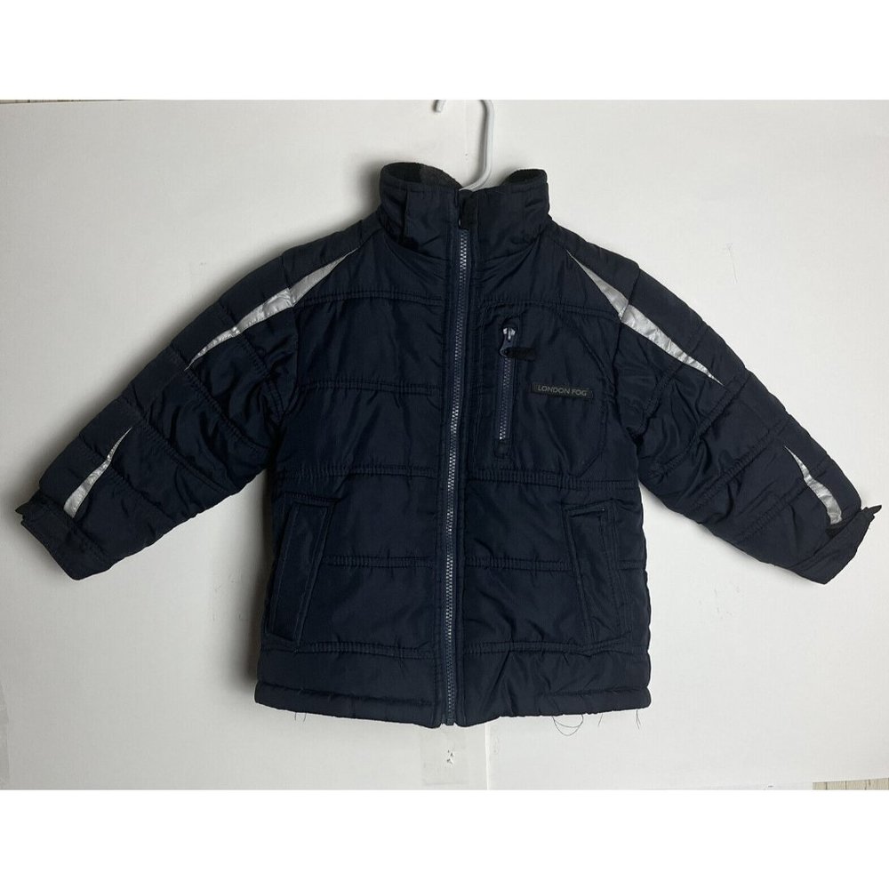 London Fog Boys Kids Winter Coat Small 4 Navy Blue Silver Puffer Insulated Zip